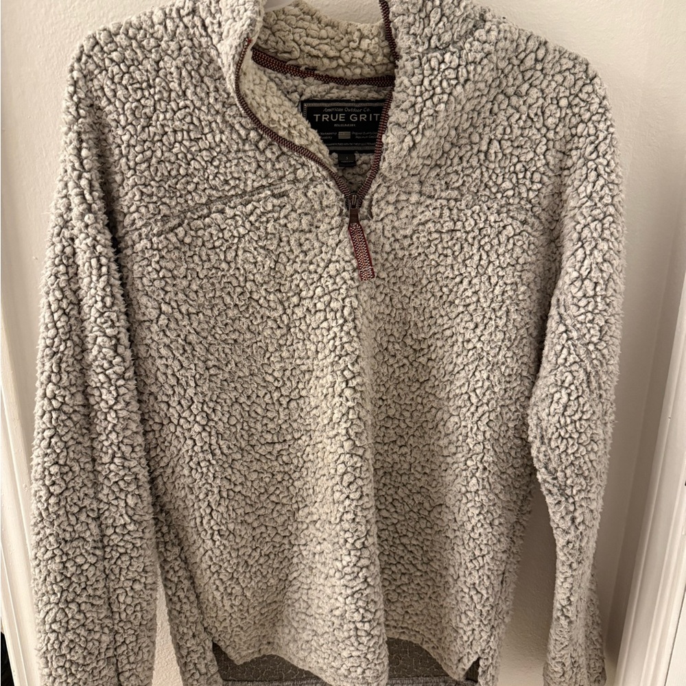 True Grit Light Gray Zip-Up Sherpa Sweater
